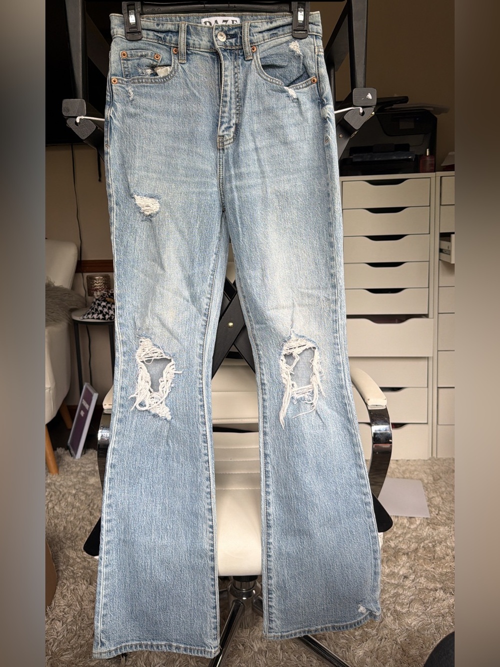 DAZE Light Wash Distressed Flare Jeans